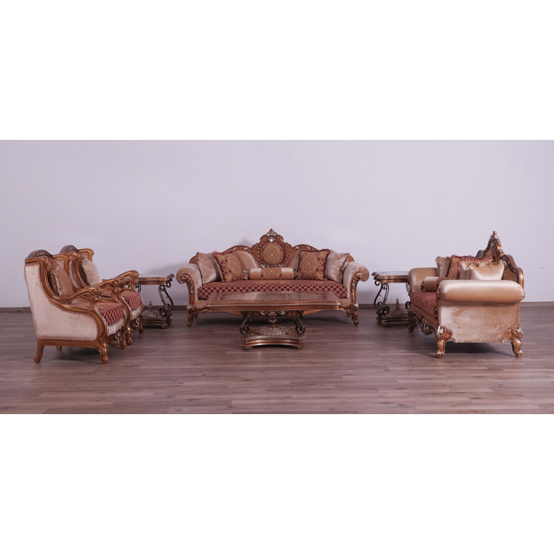 Sofa, 34" H x 70" W x 48" D, Red Burgundy/Gold