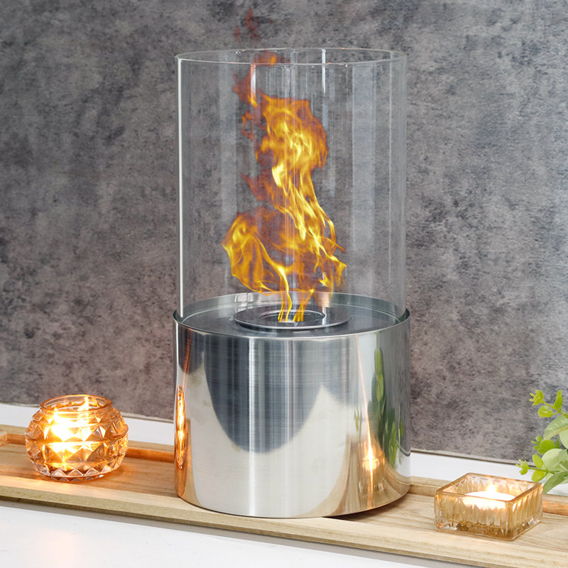 Bio-Ethanol Outdoor Tabletop Fireplace with Flame Guard, 28.5cm H x 16.5cm W x 16.5cm D