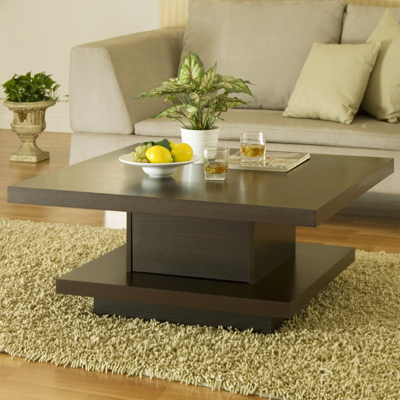 Pedestal Coffee Table with Storage, Coffee Bean