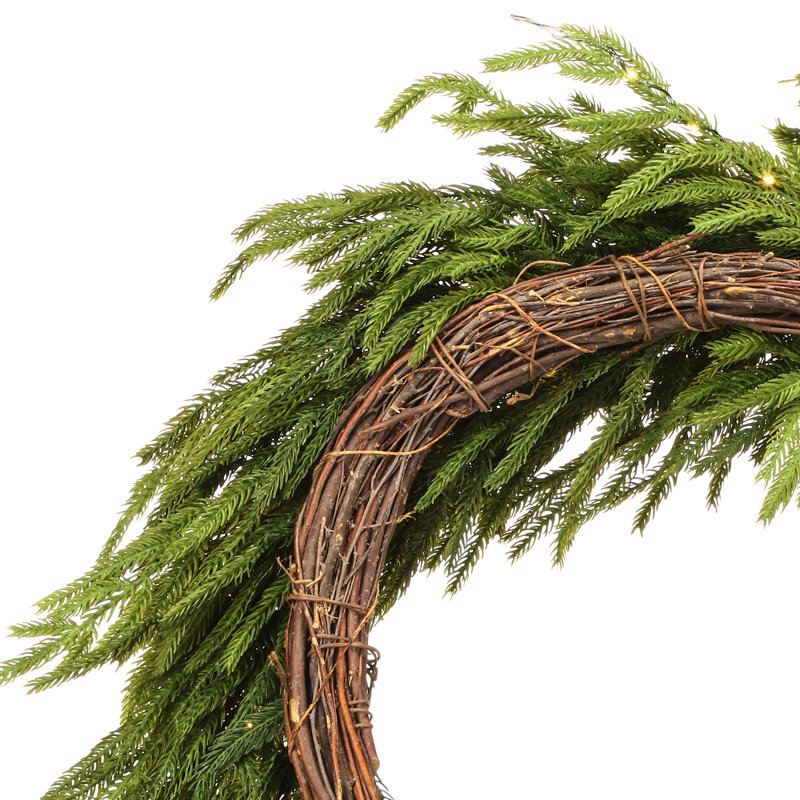 24" LED Battery Operated Timer Natural Touch Norfolk Pine Wreath