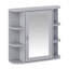 Armoire de rangement murale de salle de bain avec miroir, armoire à pharmacie avec tablette et portes réglables en bois, armoires de rangement montées avec 6 tablettes ouvertes