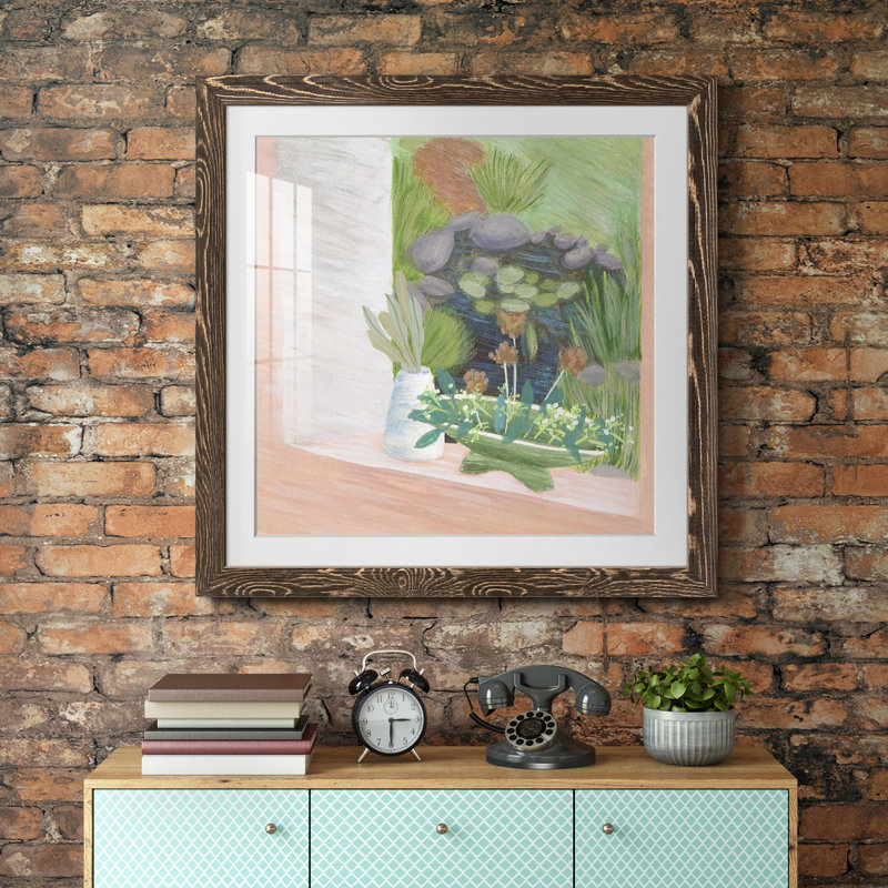 «Window Plants II», reproduction encadrée de qualité supérieure - prête à être accrochée, Encadré de bois de noyer