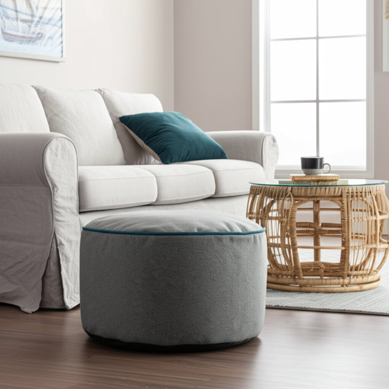 Qiviut Gray Foot Pouf, Gray