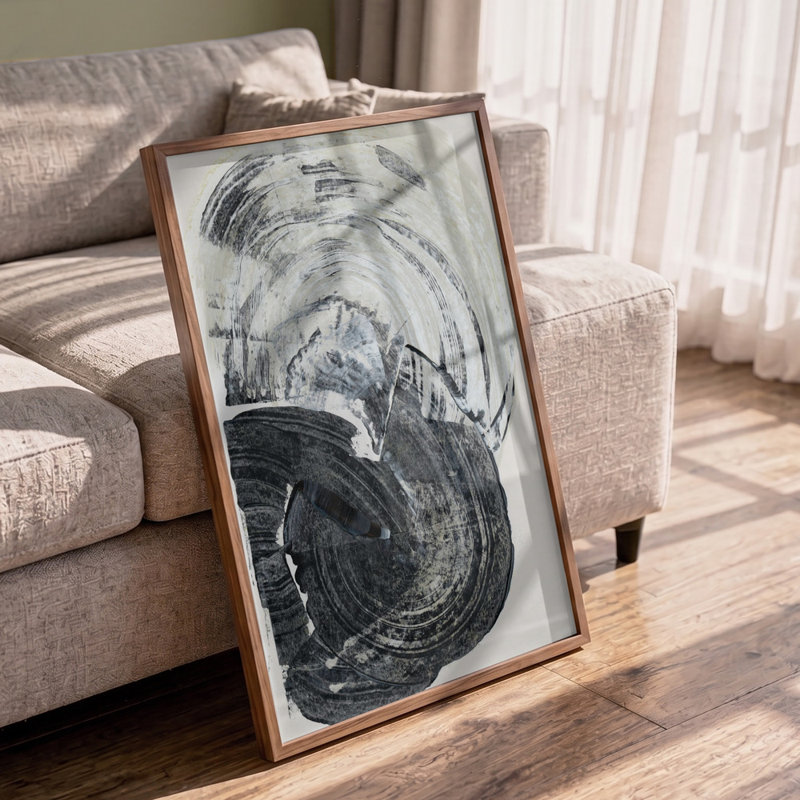 Swirling Monochrome Abstract by Cartissi — Abstract Wall Art, 32 × 48, Framed Print, Tan