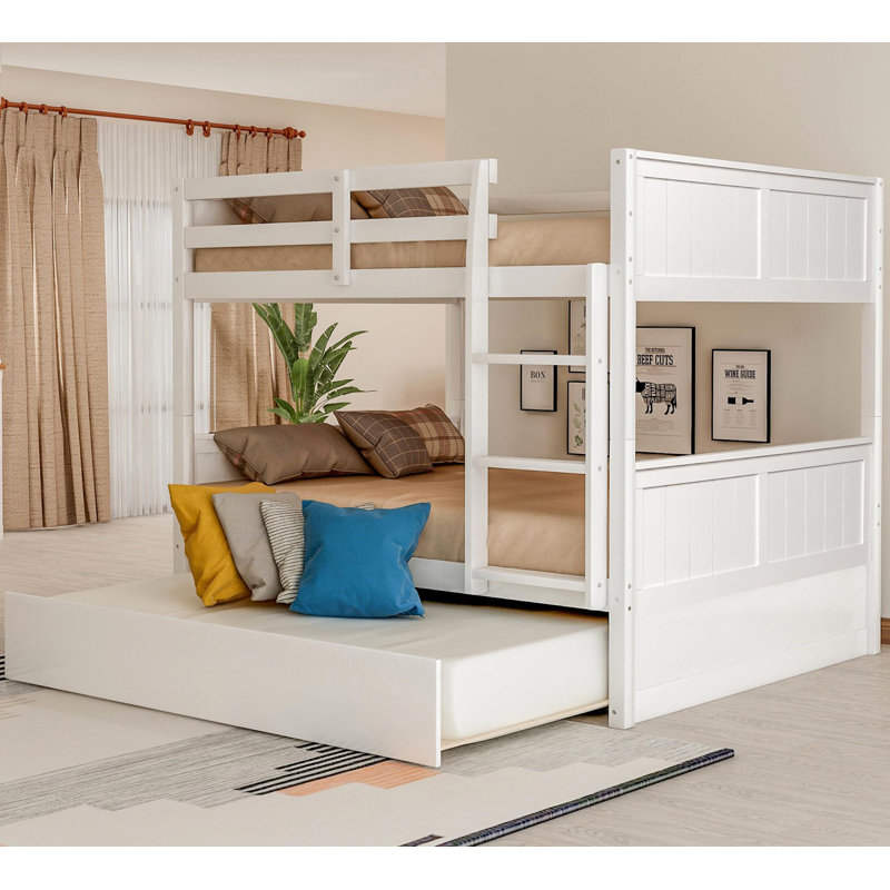 Abdia Solid Wood Standard Bunk Bed with Trundle by Harriet Bee, White