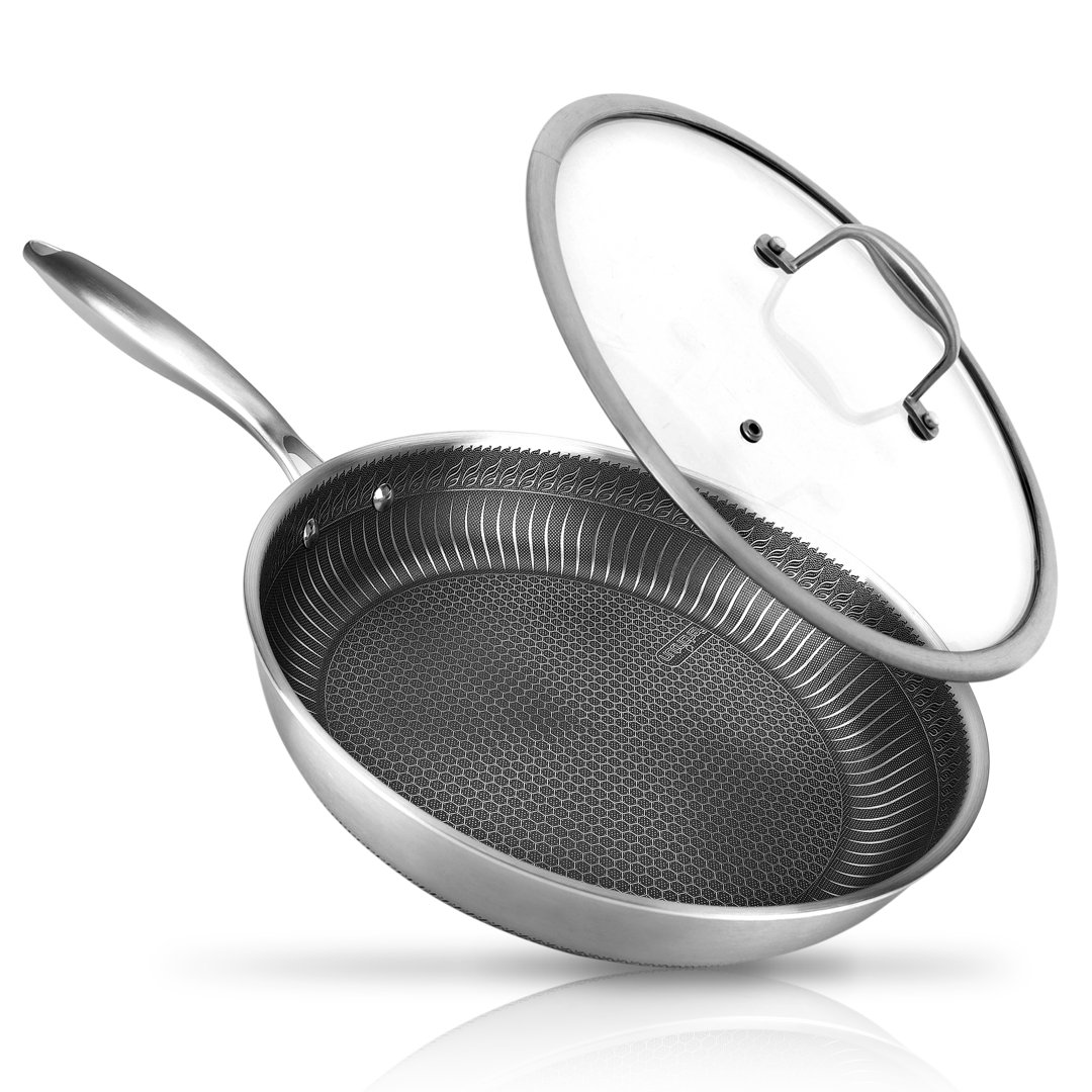 NutriChef Non Stick Stainless Steel Frying Pan with Lid NutriChef 