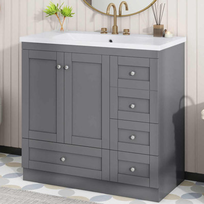 Rhyis 36'' Single Bathroom Vanity with Ceramic  Top, Cabinet with 4 Soft-close Drawers