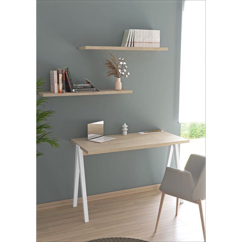 Dikili Solid Wood Base Writing Desk, Light Oak/White