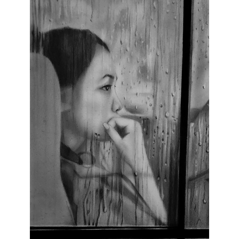 Solitude - Un portrait | Gris anthracite et graphite sur papier | Par Paras Pringal