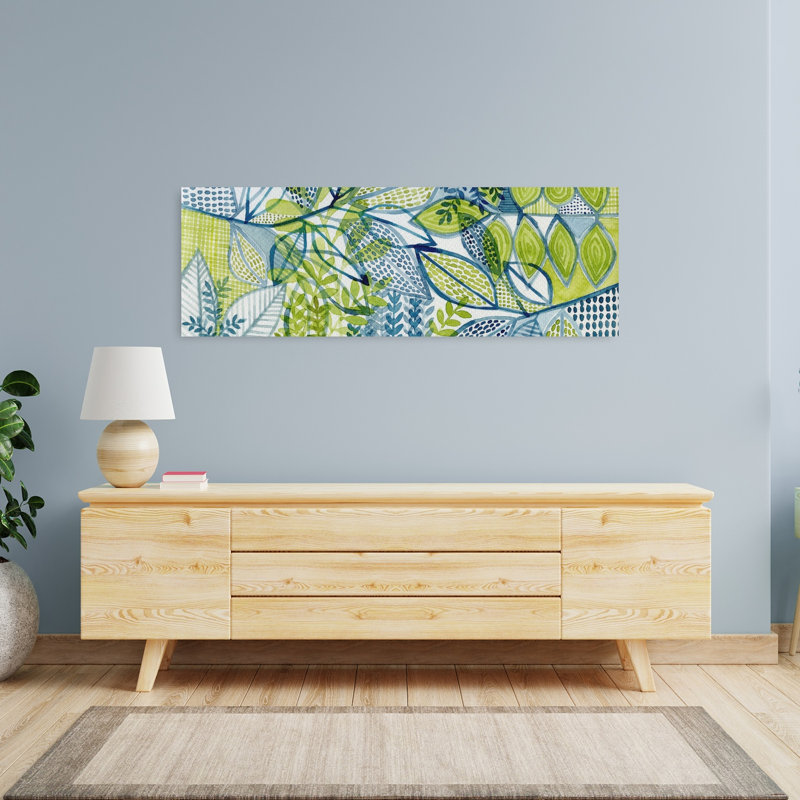 «Serene Botanical Leaves», paysage abstrait, art mural, H 16 po x l 48 po