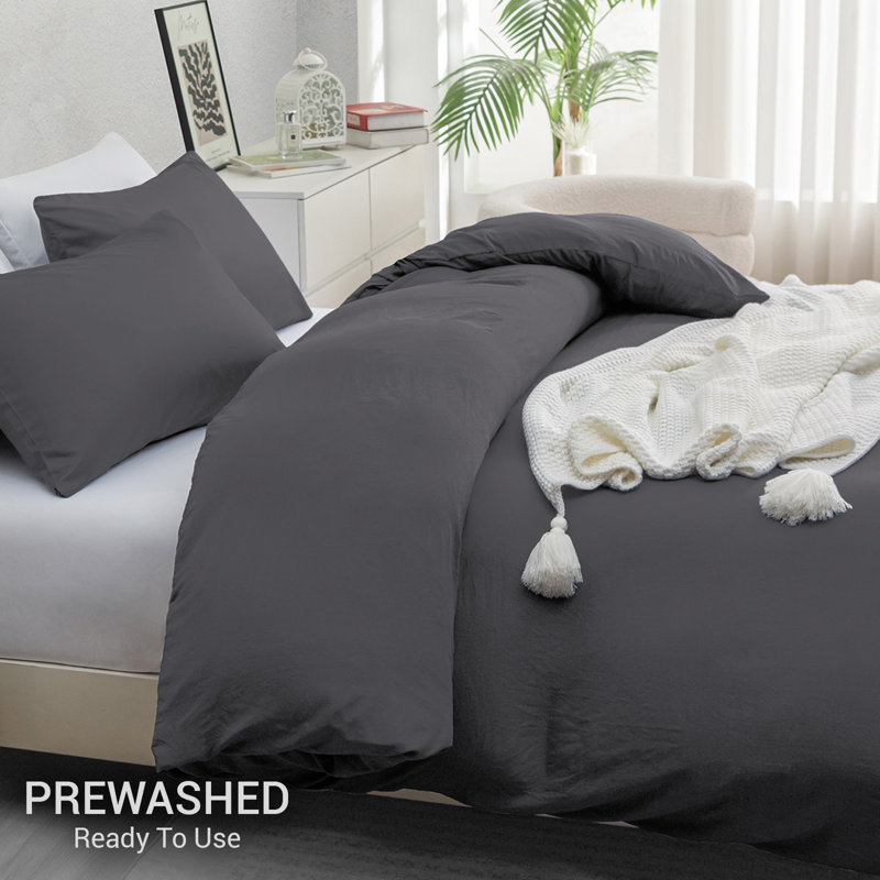 Microfiber Solid Colour Duvet Cover Set, Double (200cm x 200cm), Grey