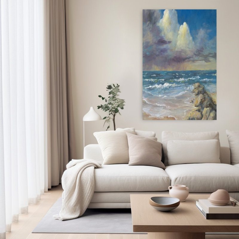 Tempête lointaine, art côtier contemporain, H 40 po x l 60 po