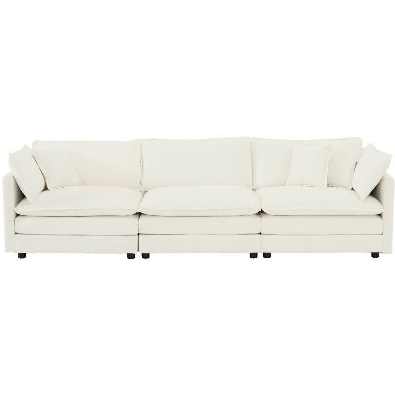 Canapé en chenille blanc Mid-Century moderne 3 pour le salon avec 2 coussins d'accoudoirs et 3 coussins