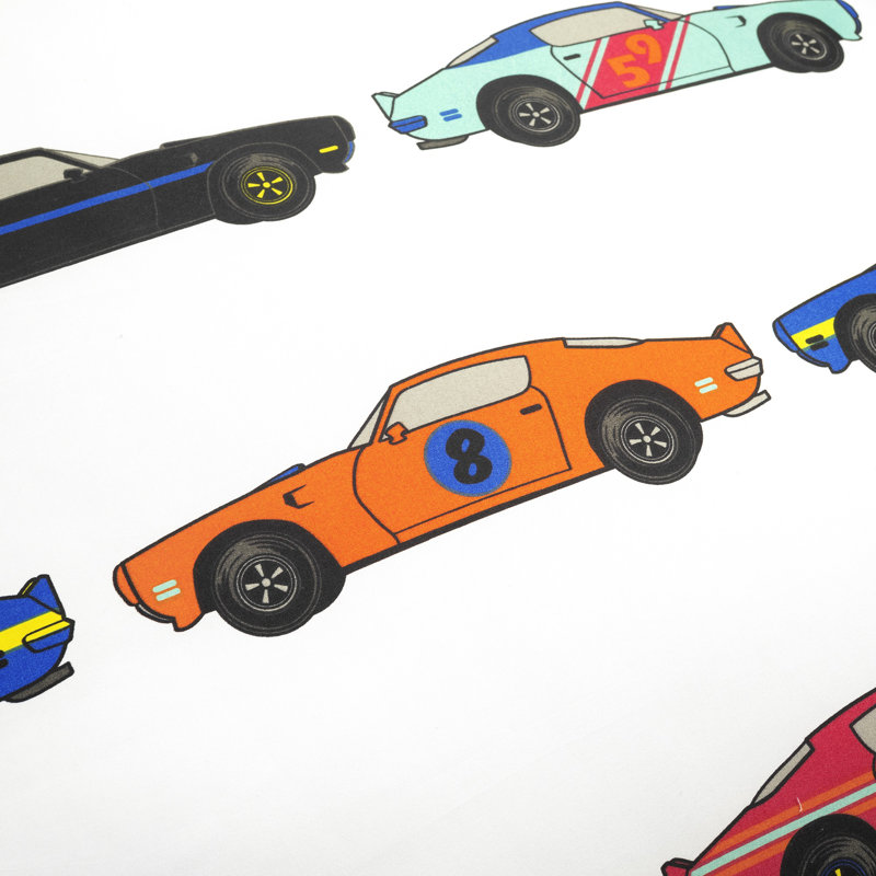 Race Cars Reversible Oversized With Printed Sheet Set Comforter White/Multi 5Pc Set Twin