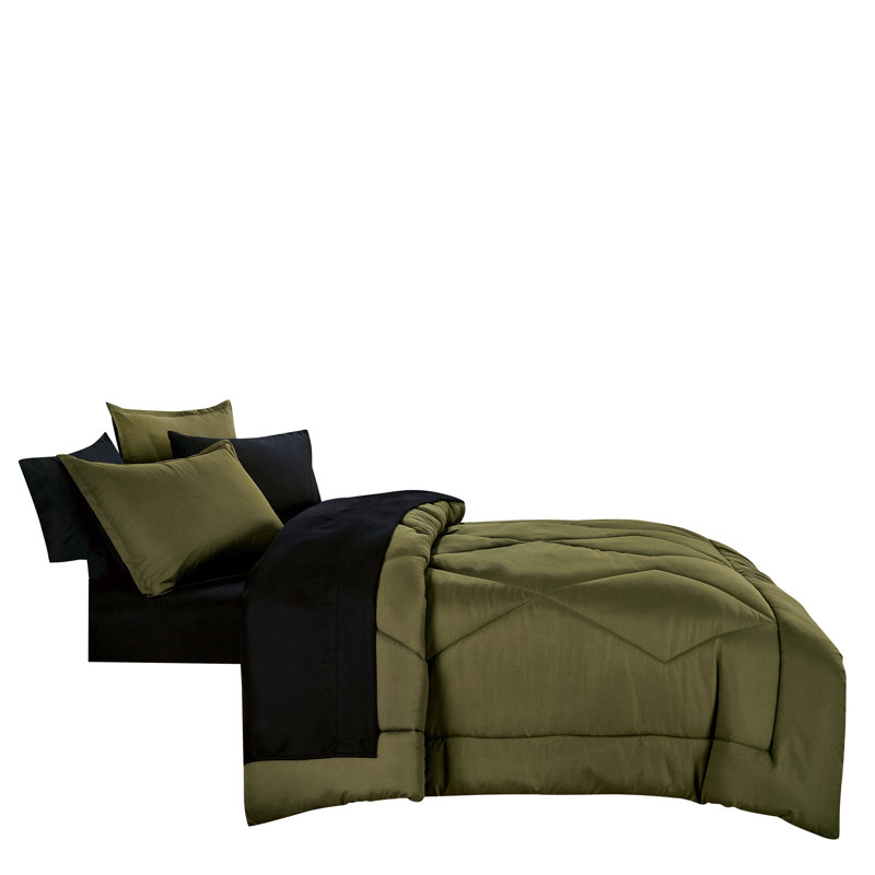 Ensemble d'édredon réversible 7 pièces 7 pièces, Édredon de très grande taille et 6 pièces suppl, Vert olive