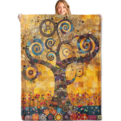 Abstract Tree of Life Throw Blanket - 60x80in,Soft, Cozy Lightweight Flannel,Retro Artistic Spiral Floral Blankets - Gifts for Women & Nature Lovers,for Couch Home Living Room Decor