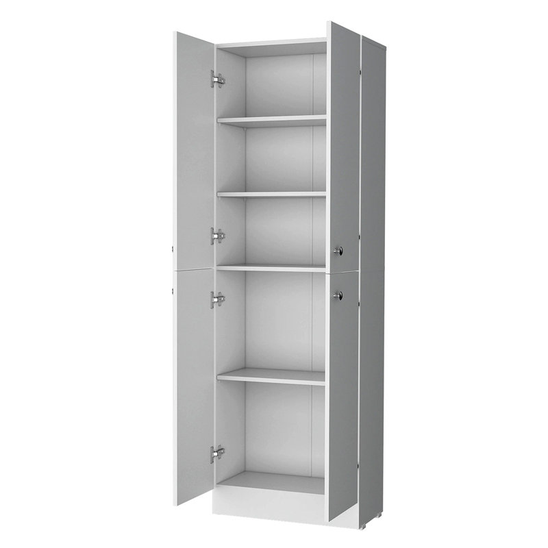 White Pantry Cabinet With 4 Doors And 5 Hidden Shelves, White