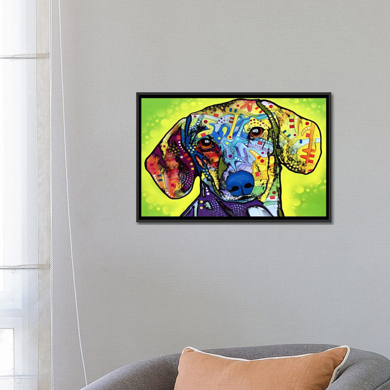 « dachsund » par dean russo, impression sur toile, H 18 po x l 26 po x P 1,5 po, Cadre noir