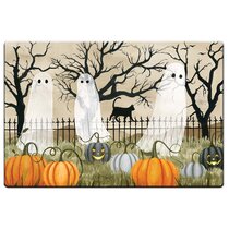 1pc Halloween Skeleton Pattern Kitchen Floor Mat, Black Flannel Material  Soft Rectangle Non-slip Rug For Kitchen Halloween Decoration