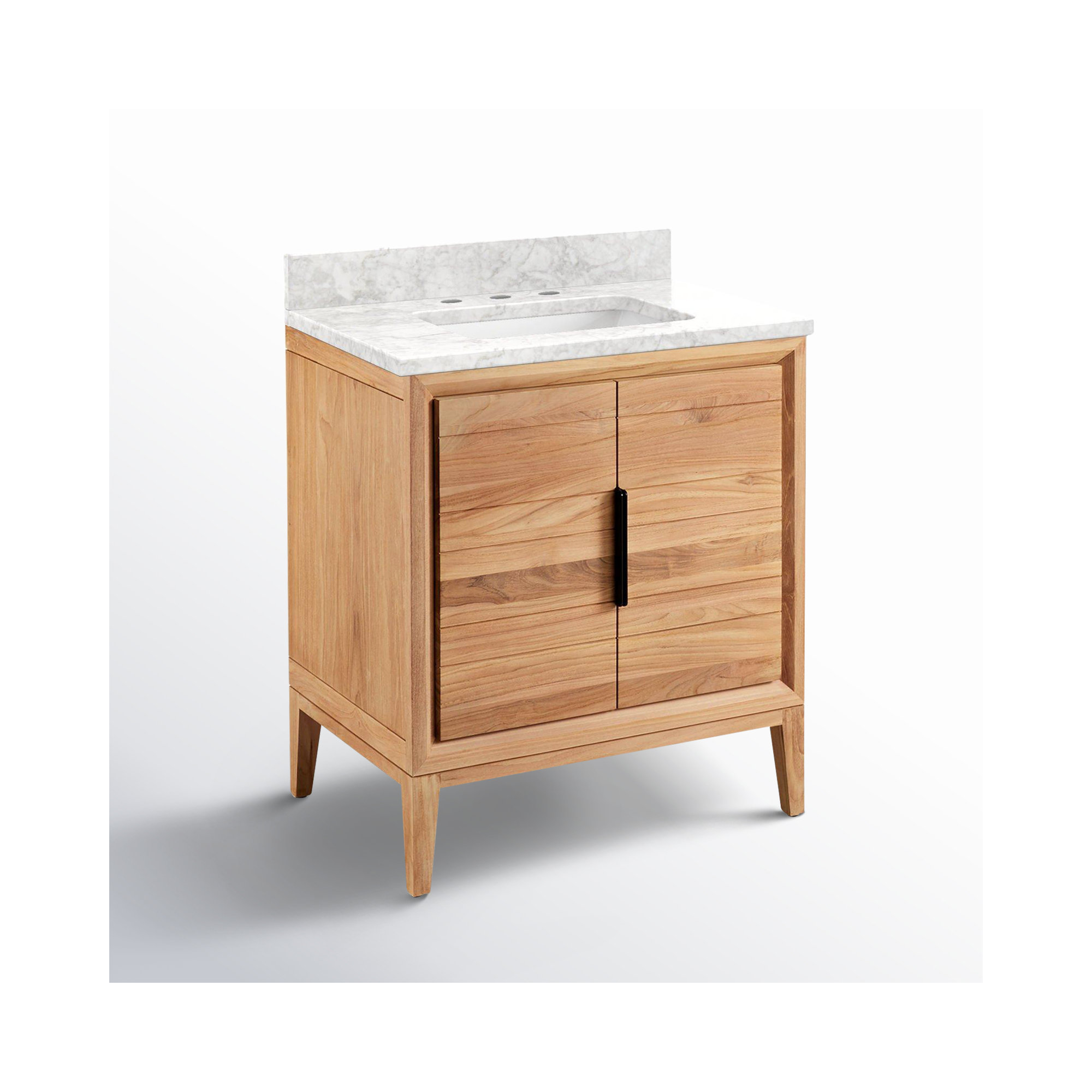 30" Aliso Single Bathroom Vanity Set with Rectangular Undermount Sink, Carrara Marble, Natural Teak, 8" Widespread