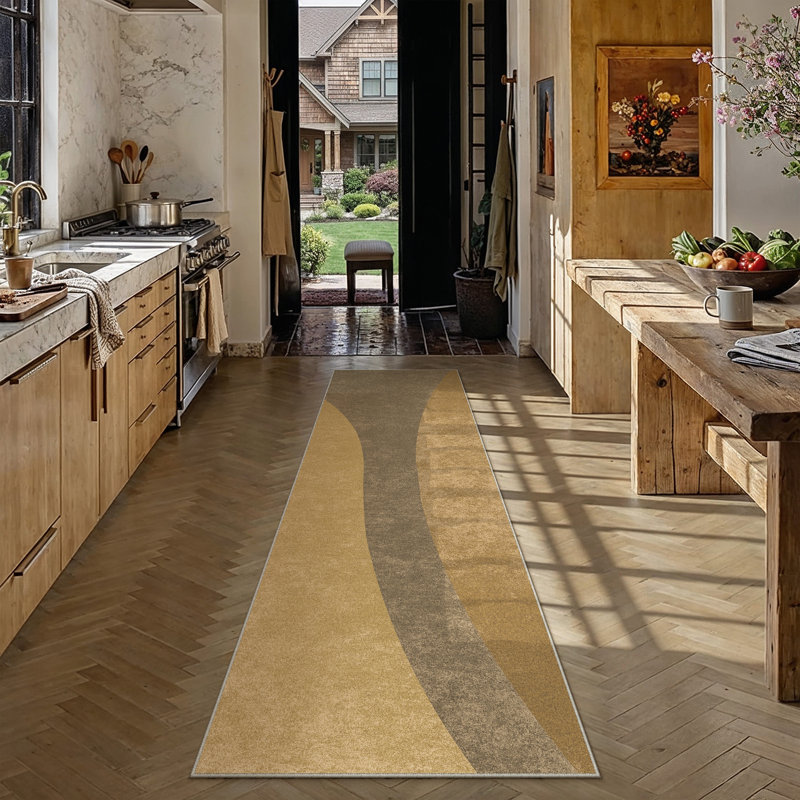 Modern Abstract Washable Area Rug With Non-Slip Backing, Runner 2' x 8'