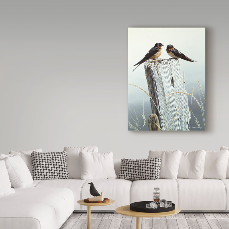 «Barn Swallows On Fence Post», reproduction d'art graphique sur toile tendue Etelca, H 19 po x l 14 po x P 2 po