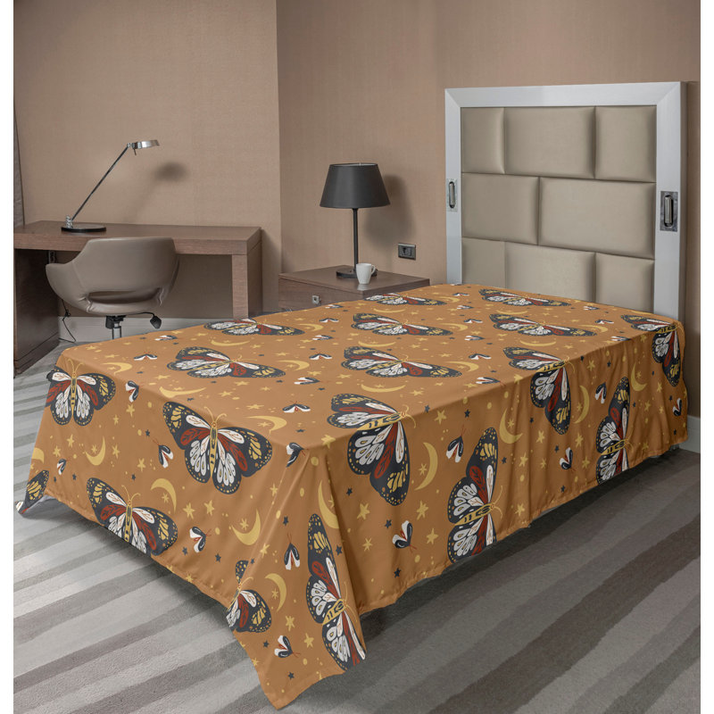 Drap plat Ambesonne Cosmic Moth Esoteric Wingy, Drap plat pour lit simple