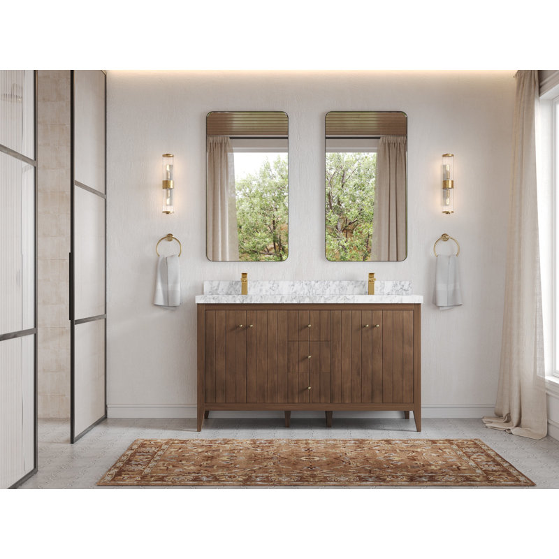 Meuble-lavabo double 60 po avec plateau Atlanta, Marbre de Carrare