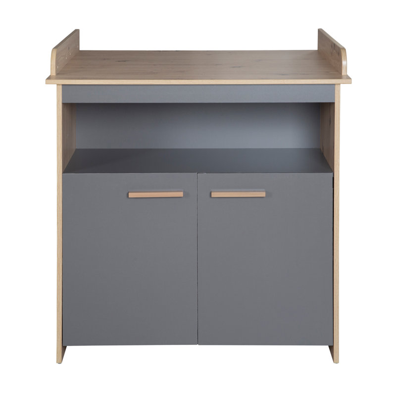 Anna Unit with Removable Top - Open Compartment and 2 Doors - Baby Chest That Grows with Your Child - Handles Made of Wood - Anthracite / Kent Oak Decor Changing Table