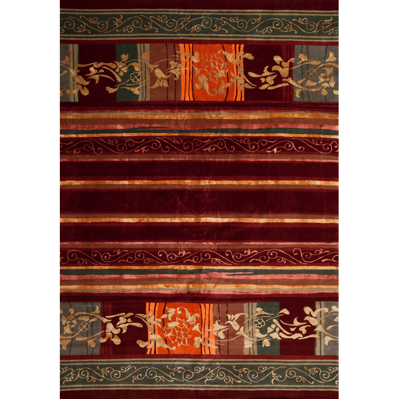 Presidential Hand Knotted Striped Area Rug in Red/Yellow/Green, Rectangle 10' x 14'