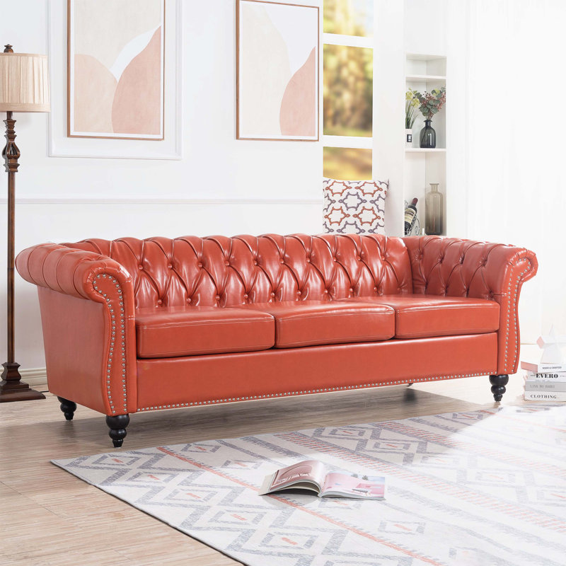 Canapé de salon rembourré Chesterfield, Orange