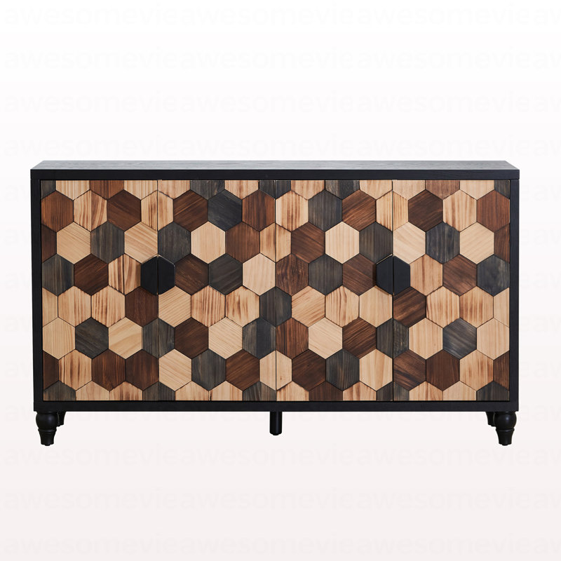 Armoire de rangement vieillie avec motif en nid d'abeille, armoire d'appoint moderne avec portes pour buffet de hall d'entrée Buffet de salon