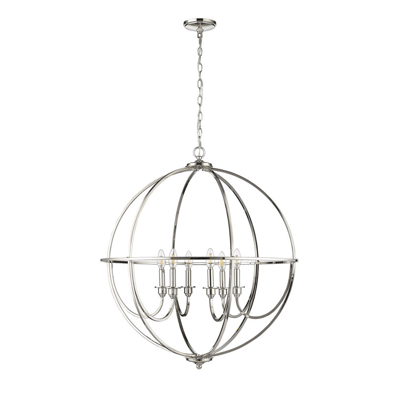 Lustre en forme de globe à 6 lumières de 30 po à intensité variable Artemis, Nickel poli