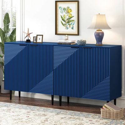 De 2 unités de rangement contemporaines - bleu marine, tablettes réglables, porte d'armoire élégante à motif géométrique moderne et porte chic, parfaite pour un usage domestique comme meuble télé