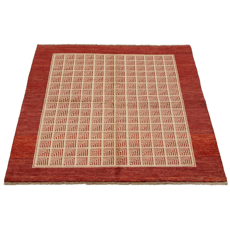 Tapis unique en laine noué à la main crème / rouge foncé de 4 pi 10 po x 6 pi 4 po Anautica
