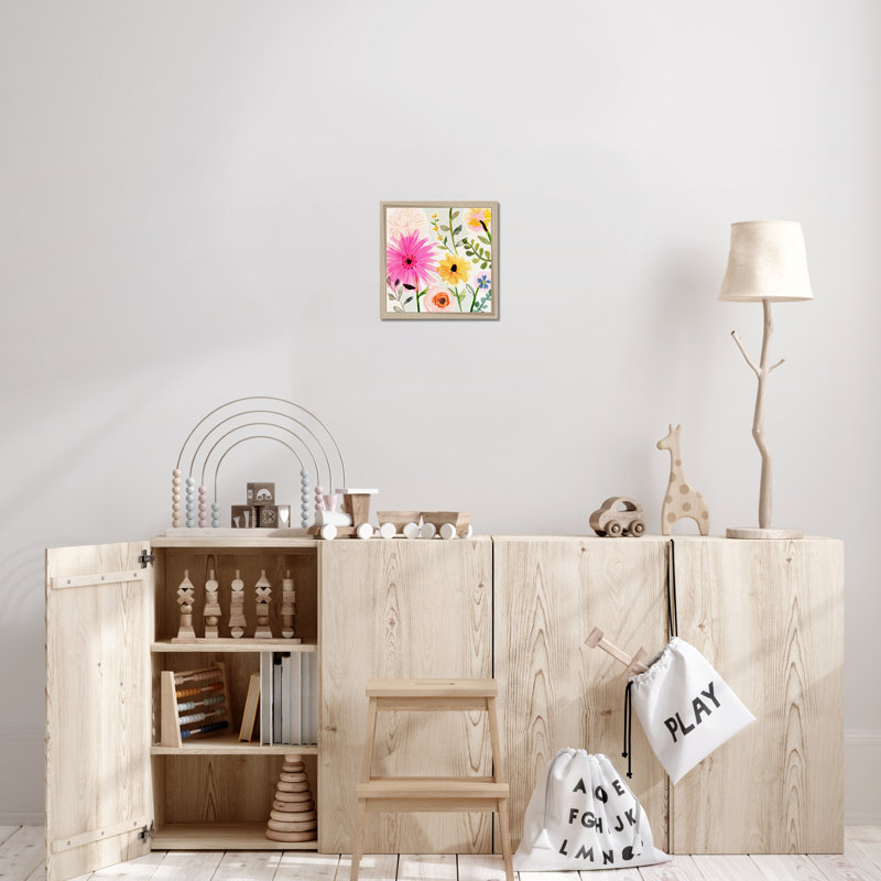 Floral Pop I 1 Piece Painting, 34cm H x 34cm W, Natural Wood Framed Paper Print
