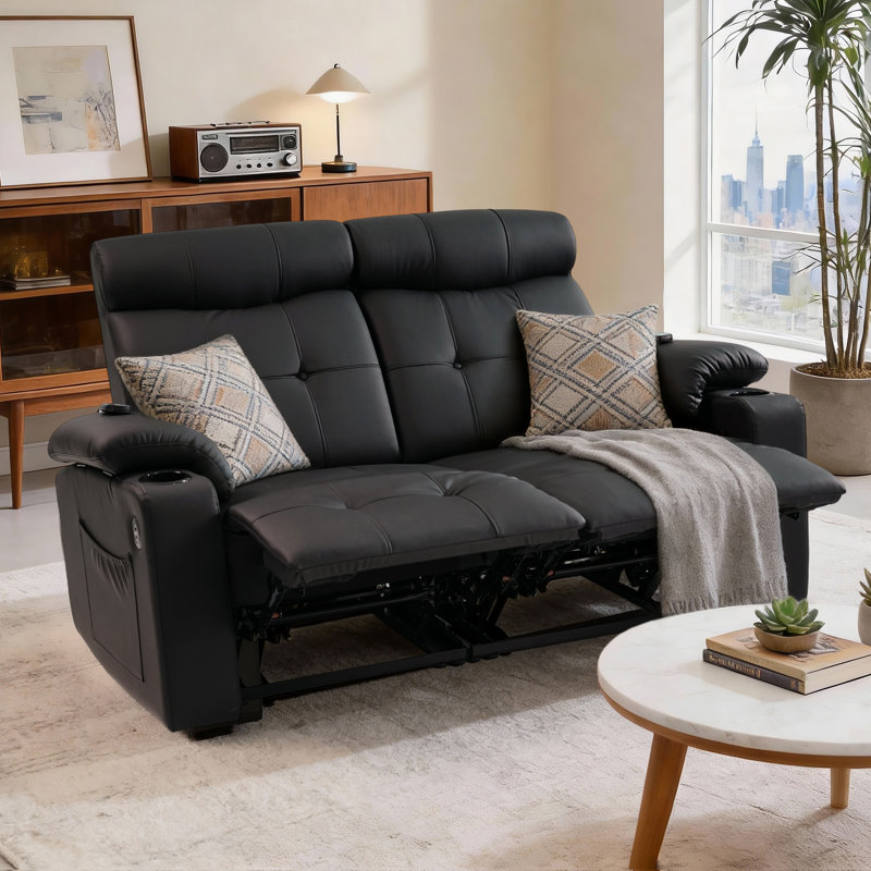 Canapé inclinable avec massage Luna Duo - double chargement USB, similicuir imperméable, rangement caché et porte-gobelets, causeuse inclinable à 160 °