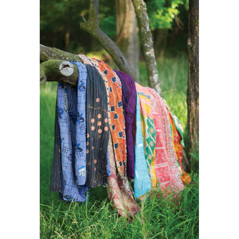 Kalalou Recycled Kantha Throws – Assorted Multicolor Handmade Cotton Blend Textiles - 80" L Set of 6