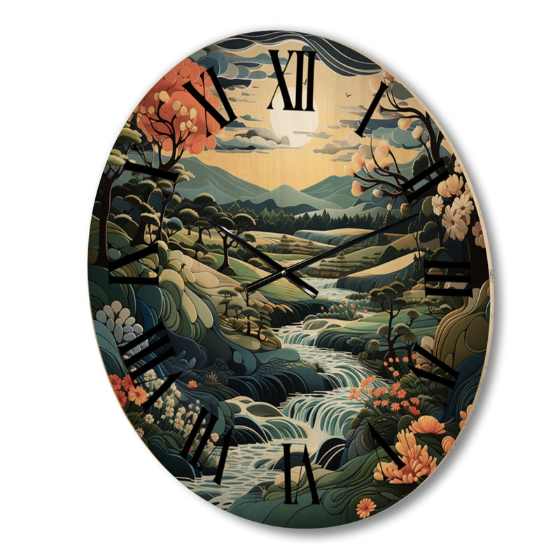 Horloge murale en bois campagne surdimensionnée Winding River III, Moyenne