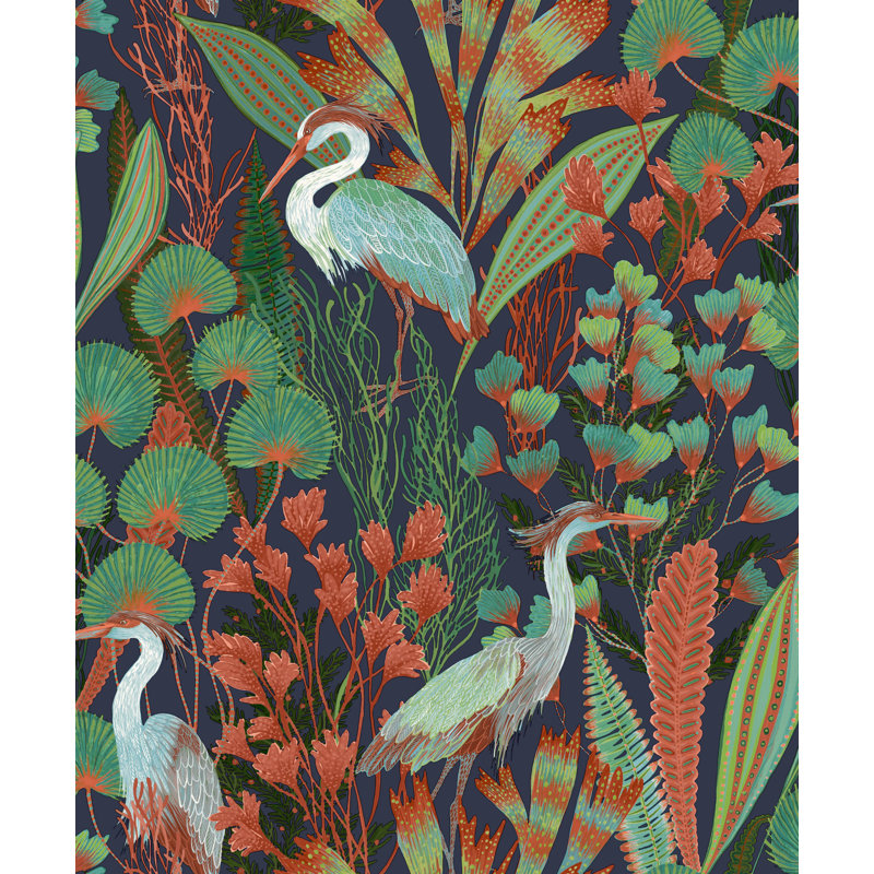 Papier peint Heron Birds Tropical, Bleu