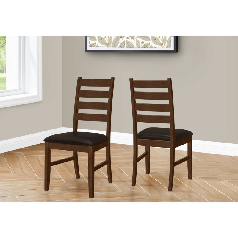 Chaise de salle à manger, hauteur 37 po, ensemble de 2, salle à manger, cuisine, côté, rembourré, bois massif brun, aspect cuir brun, transitionnel