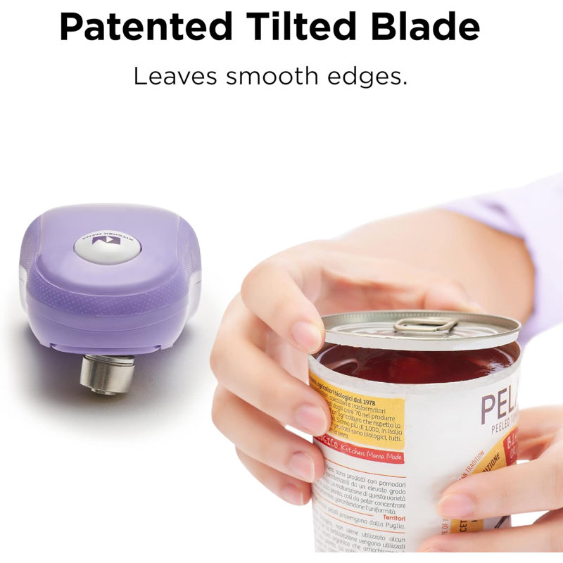 One-Touch Electric Can Opener: Auto Stop, Smooth Edge, Battery Operated, Purple