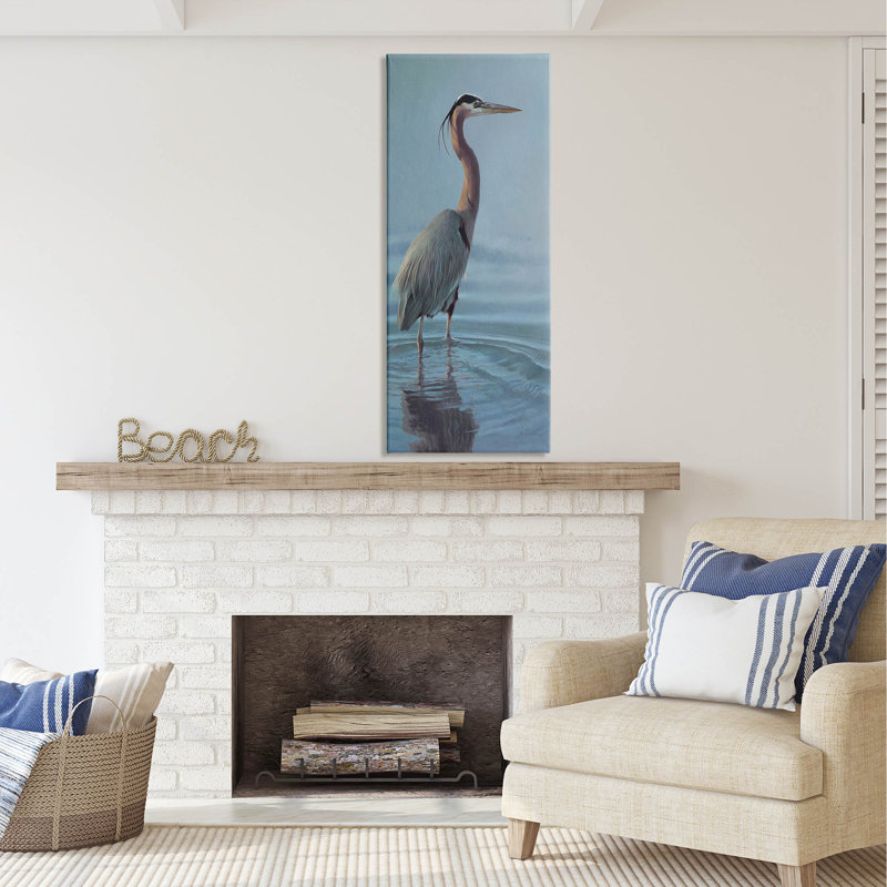 Au-465-Toile, héron, oiseau perché sur la toile par Matthew Hillier, peinture, H 48 po x l 20 po x P 1,5 po
