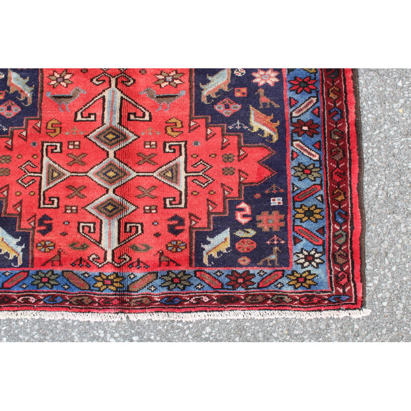 Tapis persan Coral 3 pi 5 po x 6 pi 5 po avec bordure bleue et bleu marine
