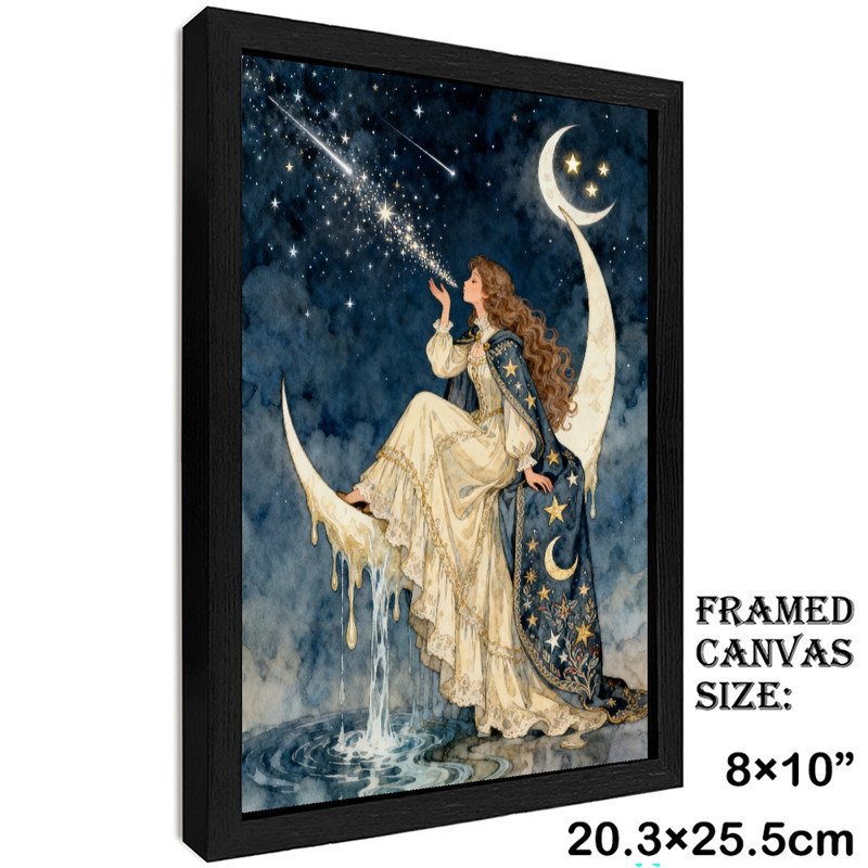 Art mural noir inspiré de la lune, femme encadrée, décorations célestes bohémiennes mystiques, H 11 po x l 9 po