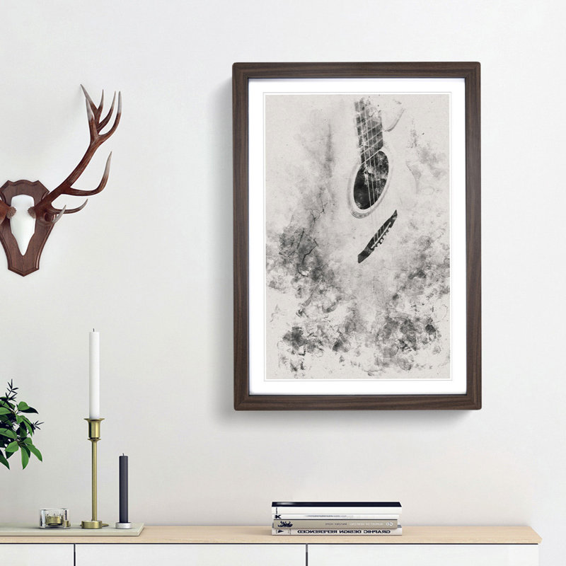Cracked Acoustic Guitar Watercolour - Framed Print, Walnut Framed, 63cm H x 45cm W x 2cm D
