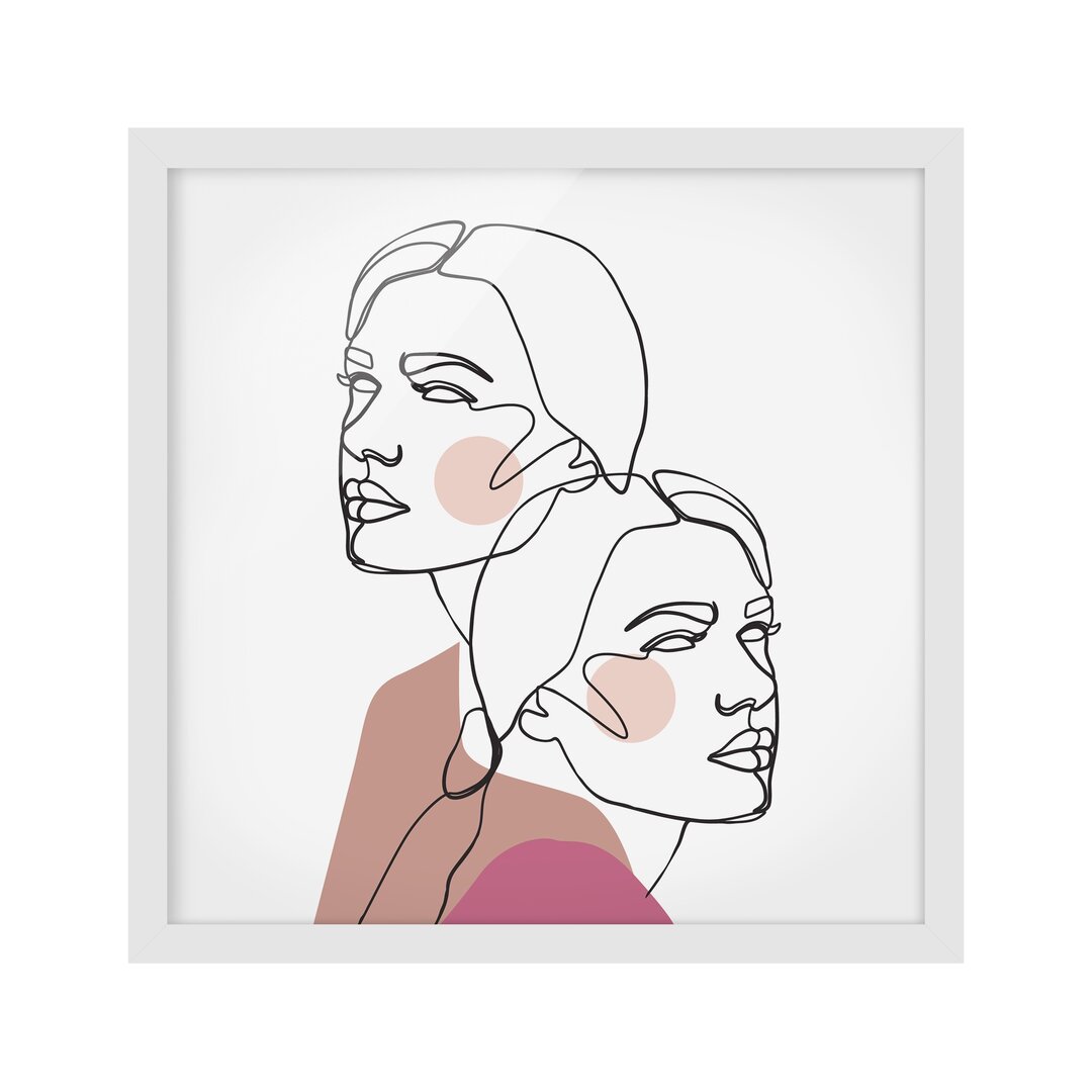 Gerahmtes Poster Line Art Women Portrait Cheeks Pink