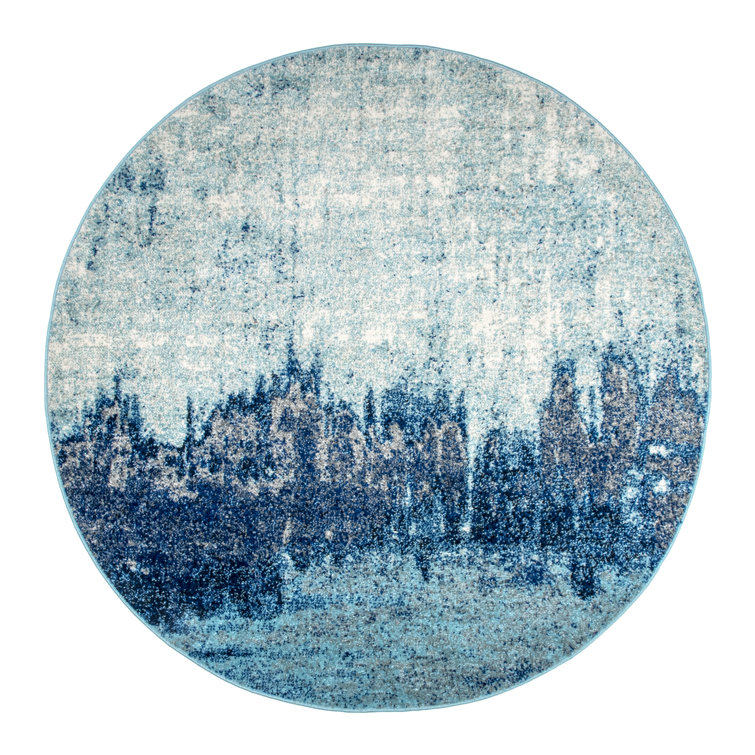 Gleno Abstract Waterfall Power Loom Performance Blue Rug