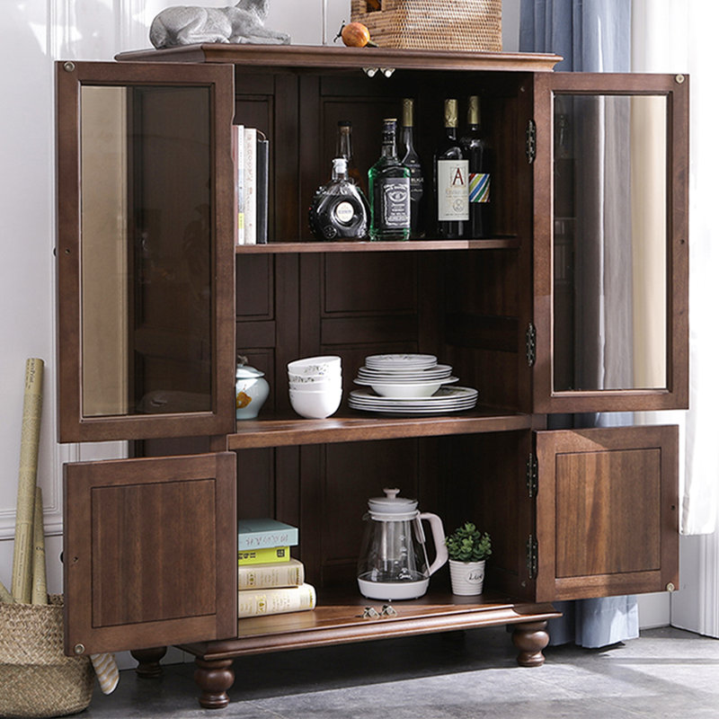 American Country Solid Wood Tempered Glass Bar Cabinet