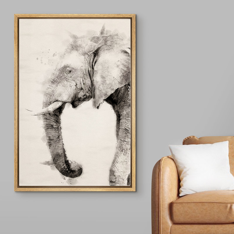 Portrait d'éléphant à l'aquarelle IDÉE4WALL, H 36 po x l 24 po x P 1,5 po, Brun